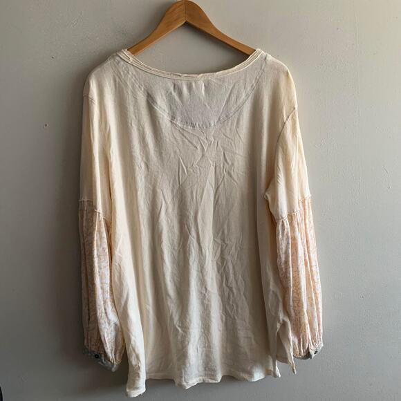 Free People Jade Ivory Contrast Balloon Sleeve Oversized Blouse Size S Small - Picture 5 of 5